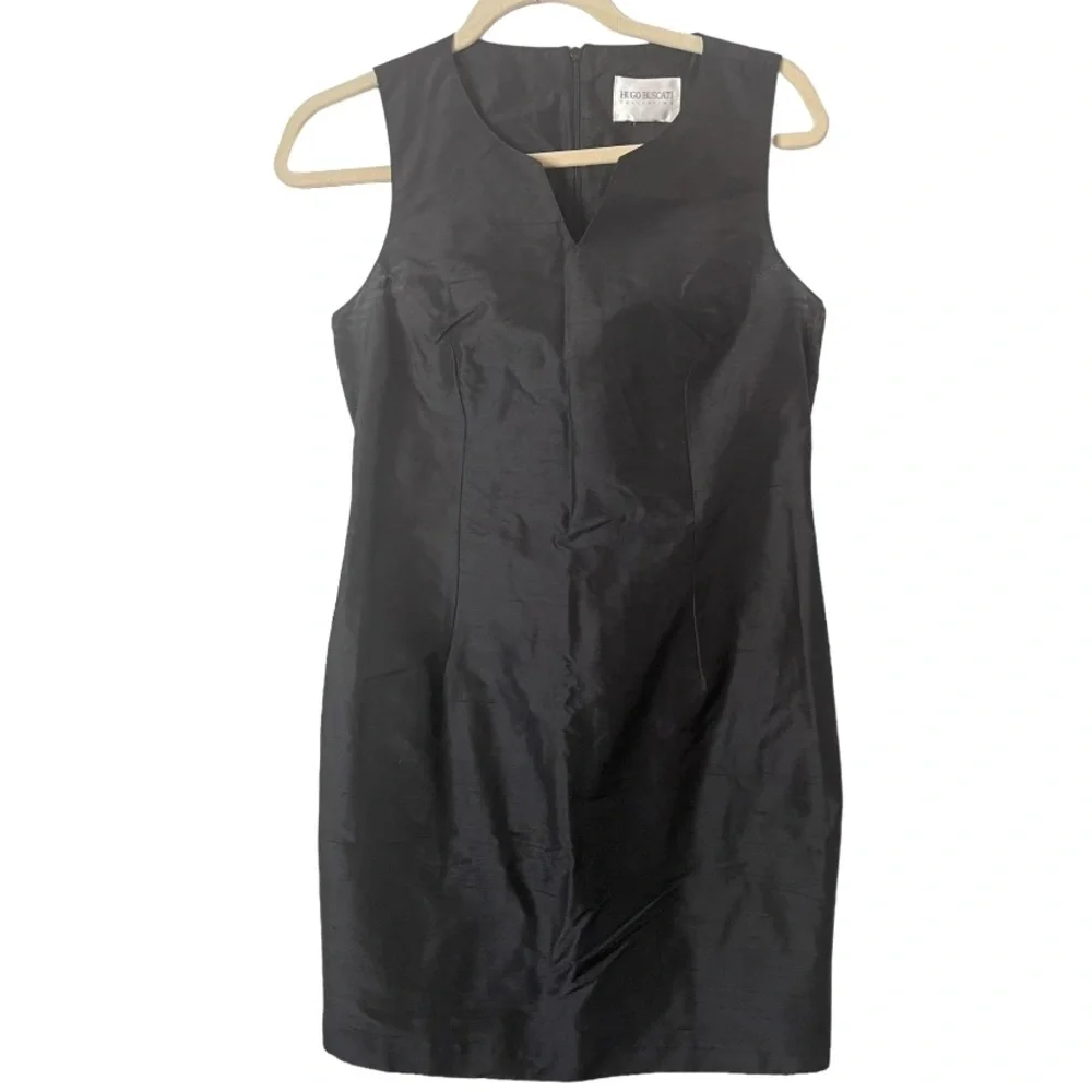 Hugo Buscati Collection Black Silk Shantung‎ Sleeveless Shift Dress
